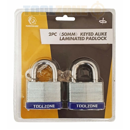 Toolzone 2pc 50mm laminated Padlocks Keyed AL- LK063