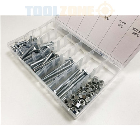 Toolzone 100pc 8mm Bolts & Nuts - HW003