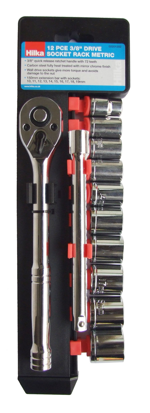 Hilka 12 pce 3/8 Dr Socket Rack Metric - 02201202