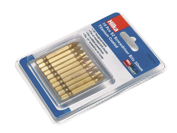 Hilka 10 pce Pozi No 2 Bits 50mm Titanium Bits - 37955010