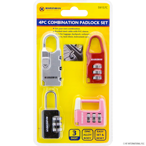 Marksman 4pc 3 Digit Combination Padlock Set 59157