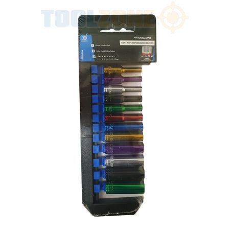 Toolzone Colour 12pc 1/4mm Deep CRV Sockets - SS314