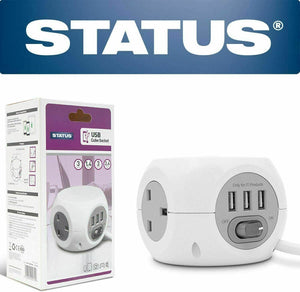 3 Way 1.4MTR Wht  Cube Socket c/w 3 USB Box S3W1.4M3XUSB1PK