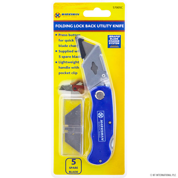 Marksman Folding Lock-Back Utility Knife with 5 Spare Blades - 57005