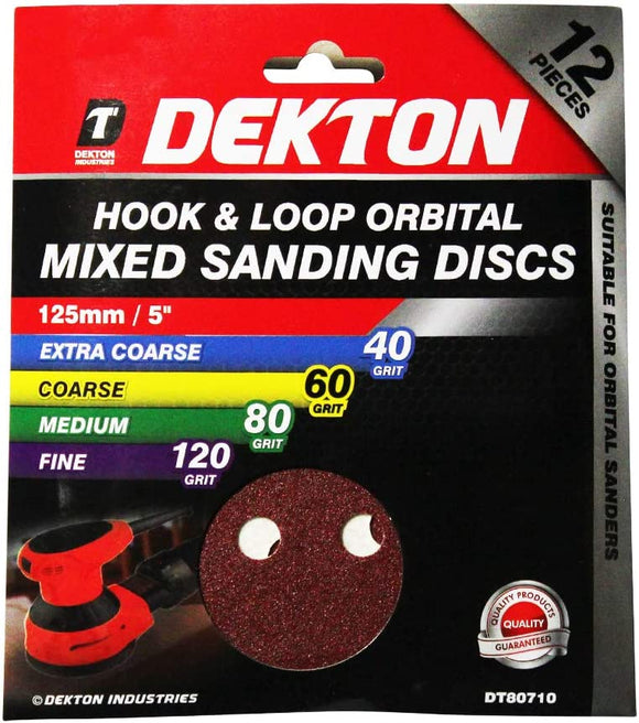 Dekton 12pc 125mm Orbital Mixed Sanding Disc Mixed - 80710