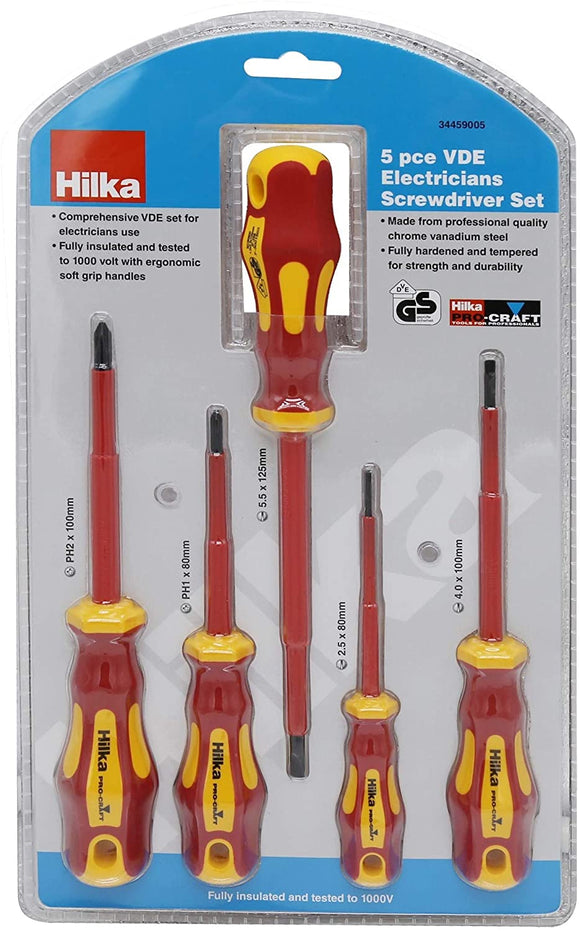 Hilka 5 pce VDE Electricians Screwdriver Set - 34459005