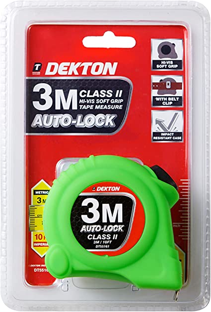 Dekton Green SoftgripAautolock Tape Measure 3mx16m-55161