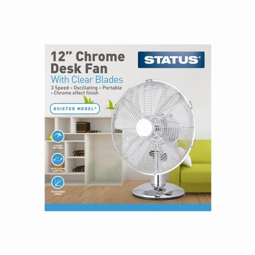 Status 12 Chrome Desk Fan Plastic Blade 1pk - S12CPBDESKFAN1PK