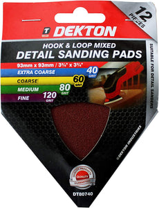 Dekton 12pc Detail Sanding Pads 93x93mm Mixed Grits - 80740