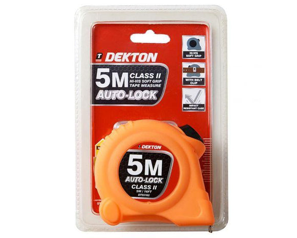Dekton Hi Vis Orange Soft Grip Autolock Tape Measure 5mx19mm-55162