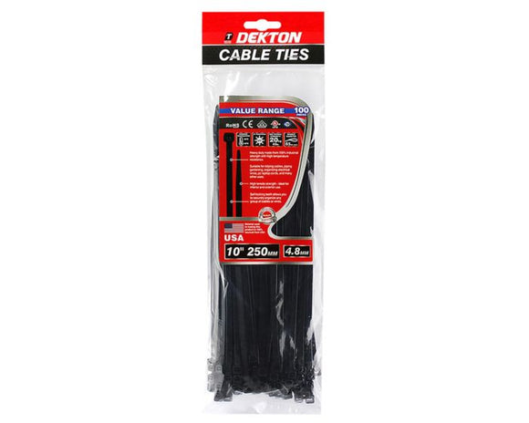 Dekton 100 pcs 4.8mmx 250mm black cable ties - 70431