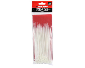 Dekton 150pc 2.5mmx150mm White  Cable Ties - 70455