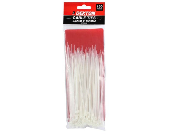 Dekton 150pc 2.5mmx150mm White  Cable Ties - 70455