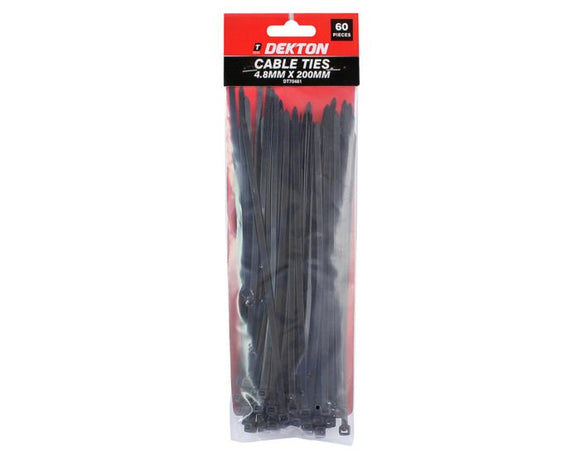 Dekton 60pcs 4.8mm x 200mm Black Cable Ties-70461