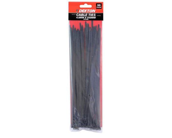 Dekton 50pcs 4.8mm x 250mm Black Cable Ties-70466