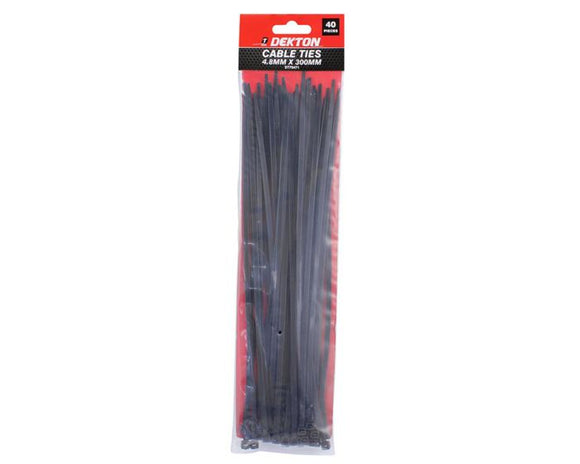 Dekton 40pcs 4.8mm x 300mm Black Cable Ties-70471