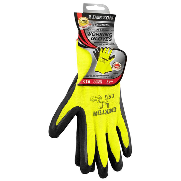 DEKTON SIZE 9/L PREMIUM ULTIMATE COMFORT LATEX FOAM WORKING GLOVES - 70764