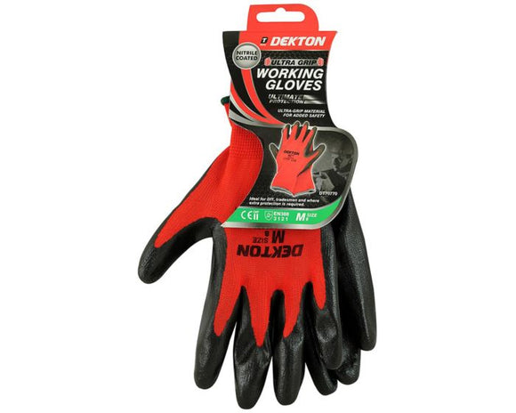 Dekton Ultra Grip Working Gloves Black/Red Nitrile Size 8/M - 70770
