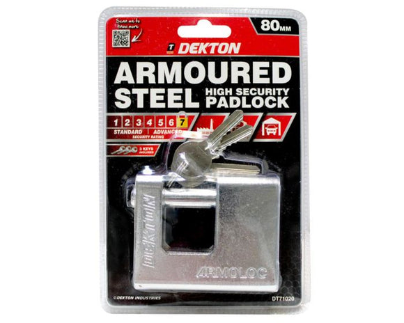 Dekton 80mm Armoured Steel Padlock - 71020