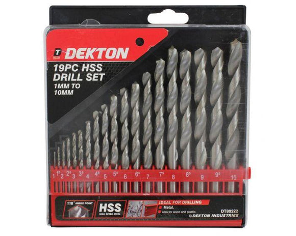 Dekton 19pc HSS Drill Bit Set 1mm to 10mm-80222