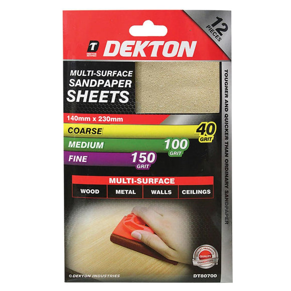 Dekton 12pc Assorted Grit Sandpapers - 80700