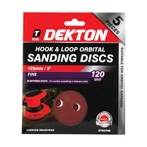 Dekton 5pc Orbital Sanding Disc 125mm Fine 120 grit - 80708