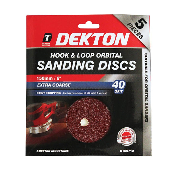 Dekton 5pc 150mm Orbital Sanding Disc Coars 40 Grit- 80712