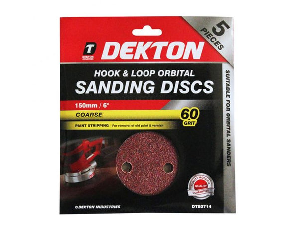 Dekton 5pc 150mm Orbital Sanding Disc Coars 60 Grit - 80714