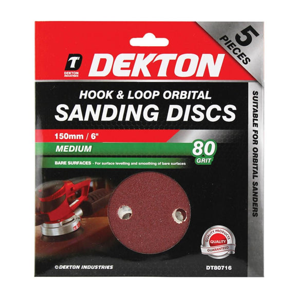 Dekton 5pc 150mm Orbital Sanding Disc Med. 80 Grit - 80716
