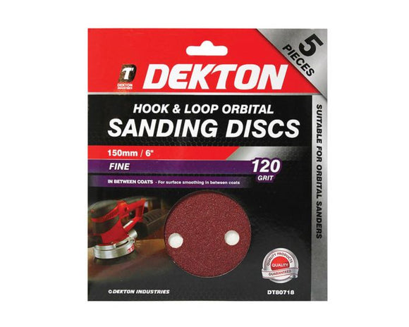 Dekton 5pc 150mm Orbital Sanding Disc Fine 120 Grit - 80718