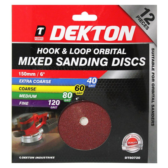 Dekton 12pc 150mm Orbital Sanding Discs Mixed Grits - 80720