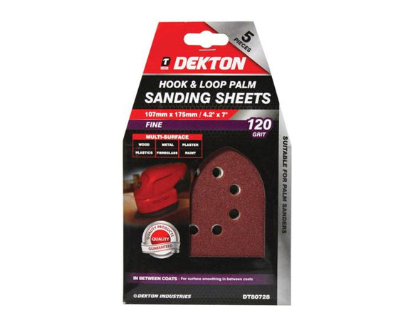 Dekton 5pc Palm Sanding Sheet 107x175mm Fine 120 grit-80728