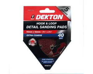 Dekton 5pc Sanding Pads 93x93mm Extra Coarse 40 Grit - 80732