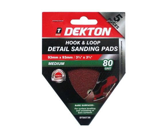Dekton 5pc Detail Sanding Pads 93x93mm Medium 80 grit-80736