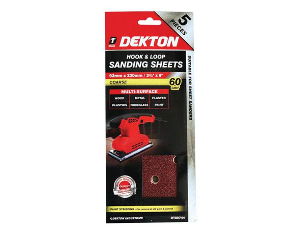 Dekton 5pc Sanding Sheets 93mmx230mm Course 60 grit