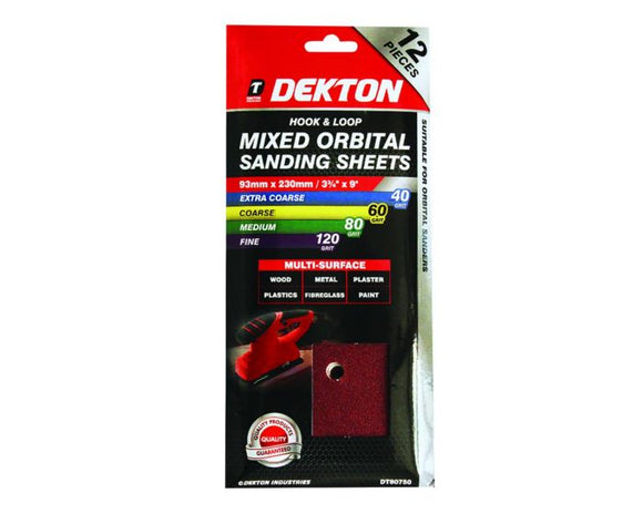 Dekton 12pc Orbital Sanding Sheets 93x230mm Mixed Grits-80750