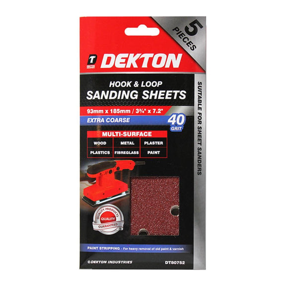 Dekton 5pc Sanding Sheets 93x185mm E Coarse 40 Grit - 80752