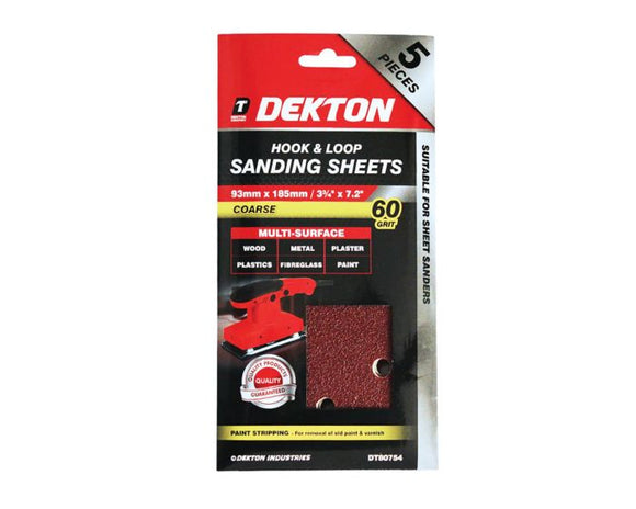 Dekton 5pc Sanding Sheets 93x185mm Coars 60 Grit-80754