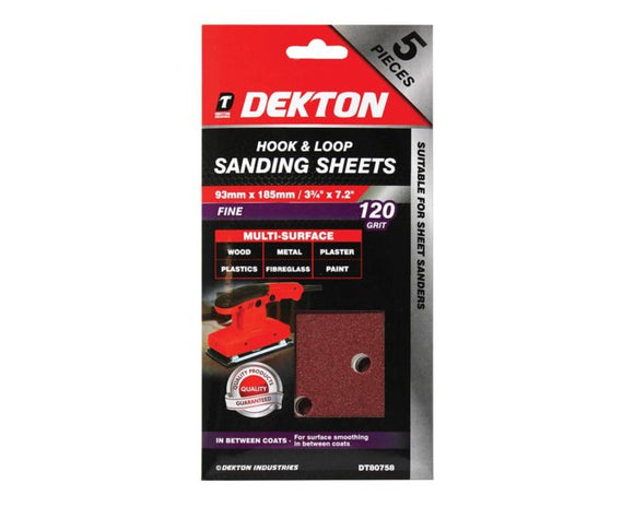 Dekton 5pc Sanding Sheets 93x185mm Fine 120 Grit - 80758