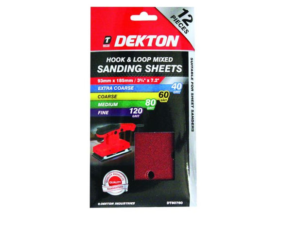 Dekton 12pc Mixed Sanding Sheets 93x185mm-80760