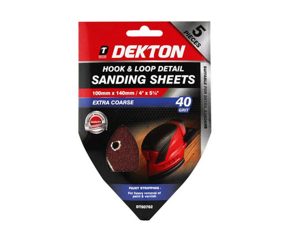 Dekton 5pc Detail Sanding Sheets 100mmx140mm E Course 40grit-80762