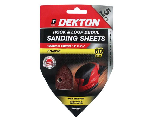 Dekton 5pc Detail Sanding Sheets 100mmx140mm Course 60grit - 80764
