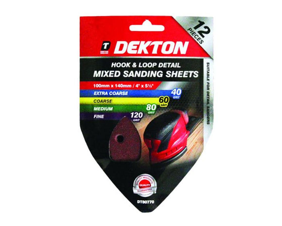 Dekton 12pc Detail Mixed Sanding Sheets 100x140mm - 80770