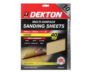 Dekton 10pc M. Surface Sanding Sheets 280x230mm Coarse 40 g