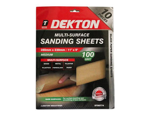 Dekton10pc Sanding Sheets 280x230mm Med 100 grit- 80774
