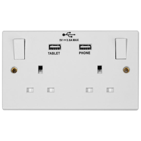 Eagle 2 Gang 3.6A USB Twin Switched Socket - E341AF