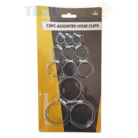 Toolzone 12Pc Assorted Hose Clips Carded-HW067