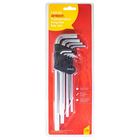 Amtech 9pc Extra Long Metric Hex Key SET - I8778