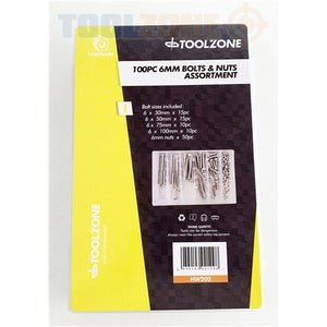 Toolzone 100Pc 6Mm Bolts & Nuts Assortment HW202