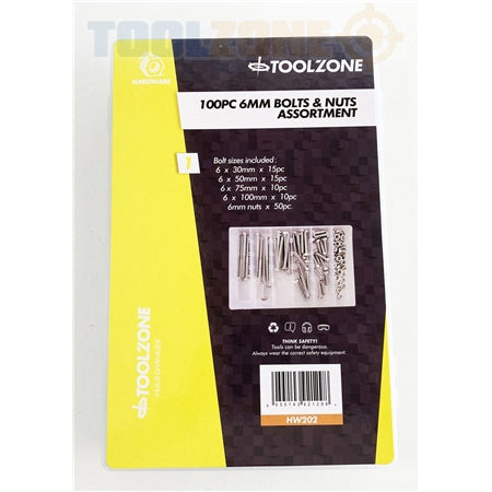 Toolzone 100Pc 6Mm Bolts & Nuts Assortment HW202